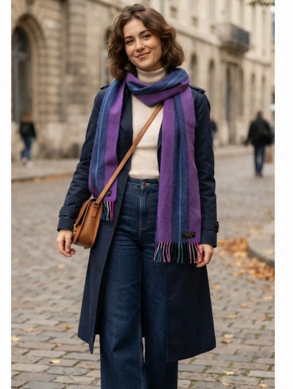 Premium lambs wool/ Classic vertical striped pattern Fringed ends